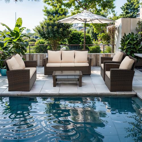 Wisteria Lane 4 Piece Outdoor Patio Furniture Set, Gray Rattan Sofa with Cushion P41861