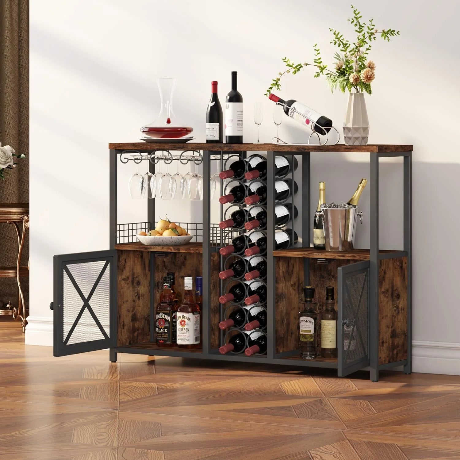 Wooded Coffee Bar Cabinet with Storage Sideboard I2315