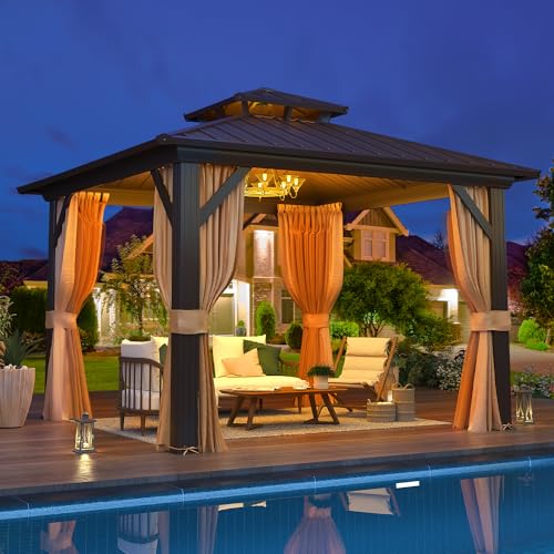 EROMMY 10' x 12' Hardtop Gazebo with Aluminum Frame and Double Roof Q573