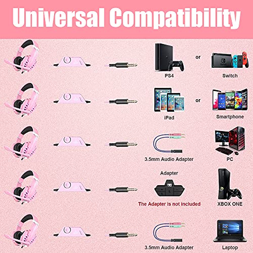 BENGOO G9000 Gaming Headset for PS4, PC, Xbox One, Noise Cancelling Over Ear Headphones with Mic - Pink V4325