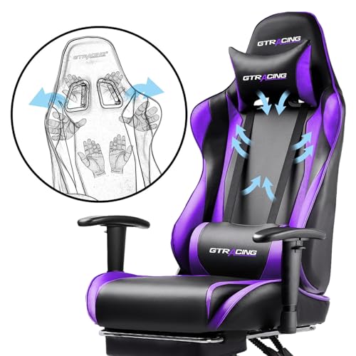 GTRACING Gaming Chair with Footrest, Ergonomic Reclining, Blue C551