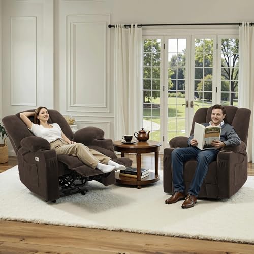 MCombo Zero Gravity Power Recliner Chair with Heat and Vibration Massage, USB & Type C Ports, Cup Holders, Fabric 8015 (Brown) Z599462
