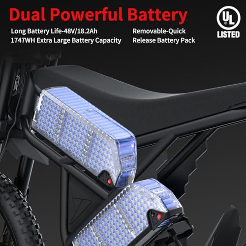 2000W/3000W GT73 Electric Dirt Bike for Adults, 25" Fat Tires, Dual Removable Battery T652