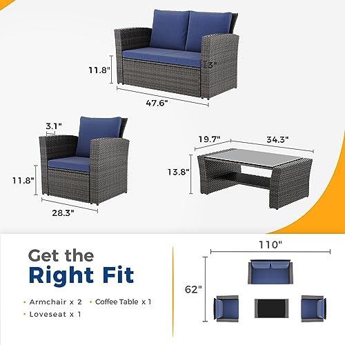 Wisteria Lane 4 Piece Outdoor Patio Furniture Set, Gray Rattan Sofa with Cushion P41861