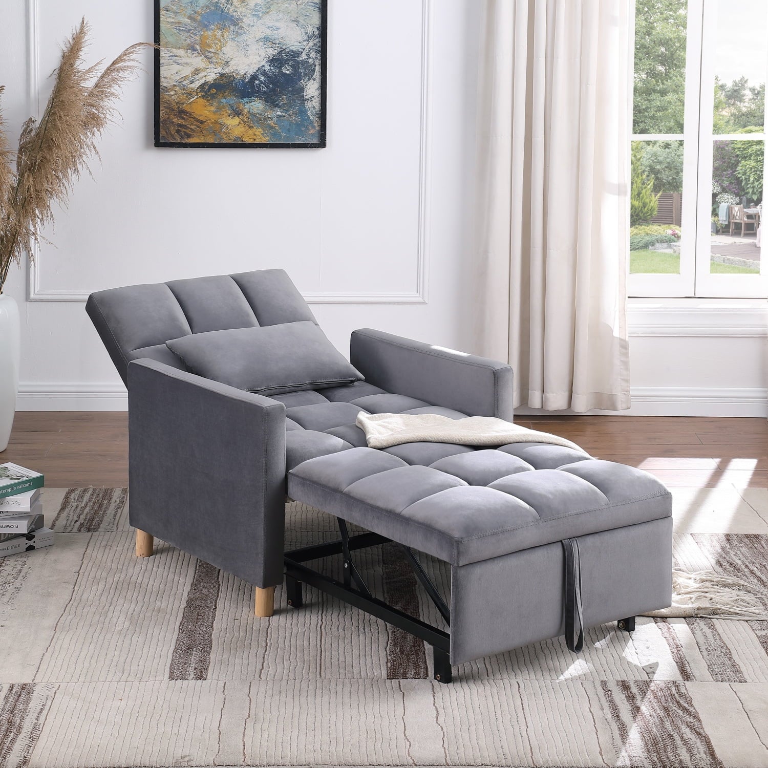 Holaki Convertible Sleeper Sofa Chair Bed with Pillow, Velvet, for Living Room M997