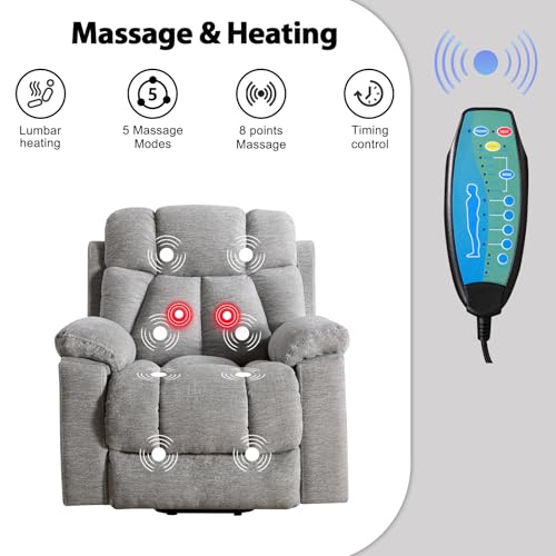 Phoenix Home Large Power Lift Recliner Chair with Massage and Heat, Dark Gray K310