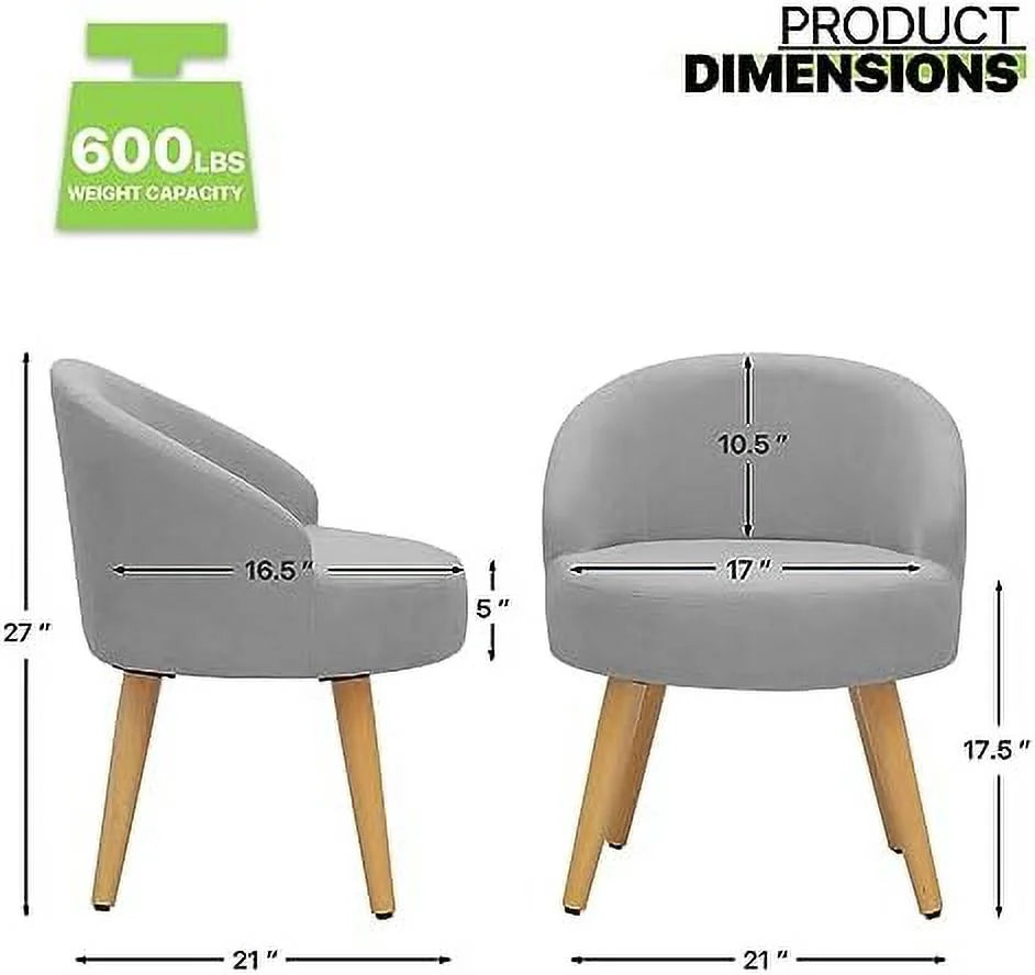 GEROBOOM SpaceSaving Vanity Stool Accent Chair with Wood Legs, Grey Velvet E16539