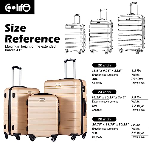 Coolife Luggage 4 Piece Set Spinner Hardshell TSA Lock P1083