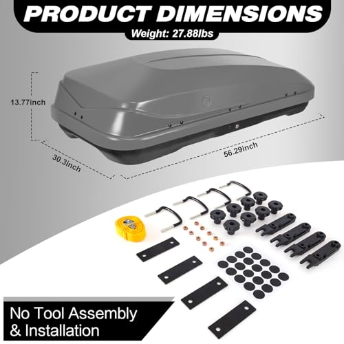 Gray Rooftop Cargo Box Carrier 13 Cubic Feet Waterproof Dual Side Opening R15660