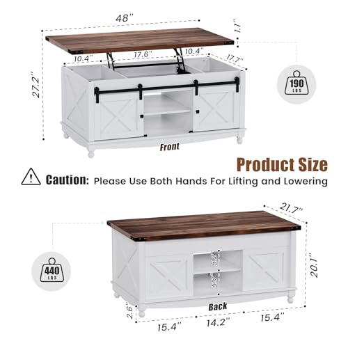 48" Farmhouse Lift Top Coffee Table with Storage, White E473872