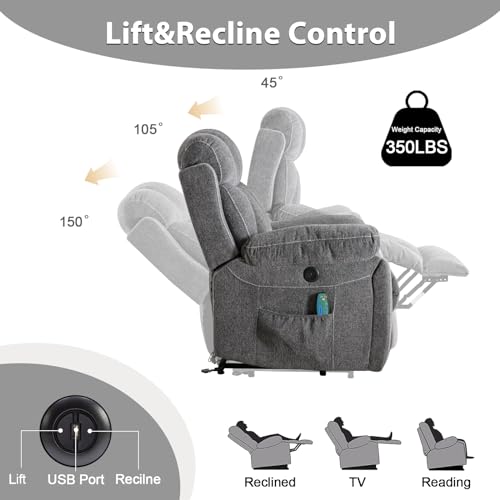 Phoenix Home Large Power Lift Recliner Chair with Massage and Heat, Dark Gray K310