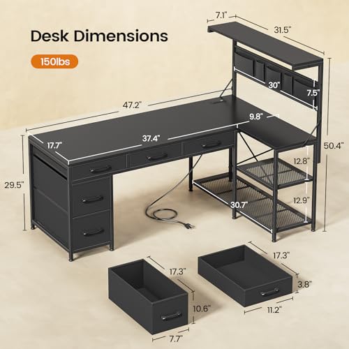 Itaar L Shaped Gaming Desk with LED Lights and Storage, Black P62712