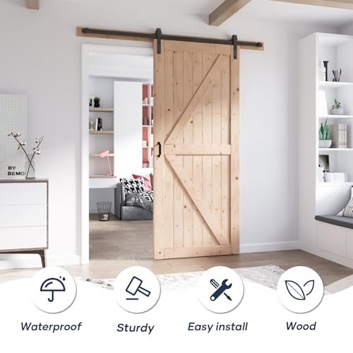 FREDBECK 48in x 80in Sliding Wood Barn Door with 8FT Hardware Kit V8036