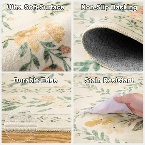 8x10 Floral Washable Area Rug for Living Room, Vintage Soft Non-Slip Carpet Z978379