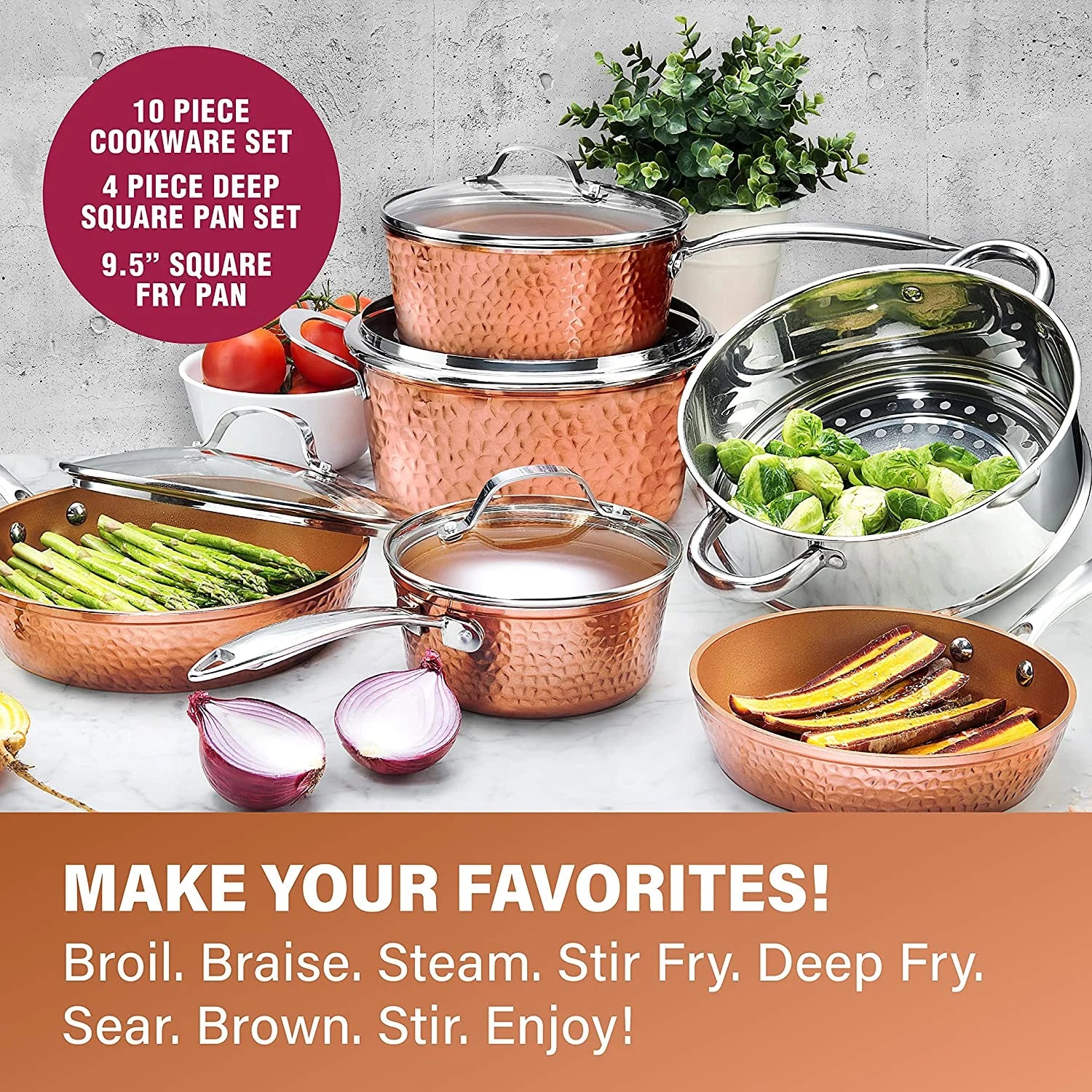 Gotham Steel Hammered Copper 20-Piece Cookware & Bakeware Set U8093