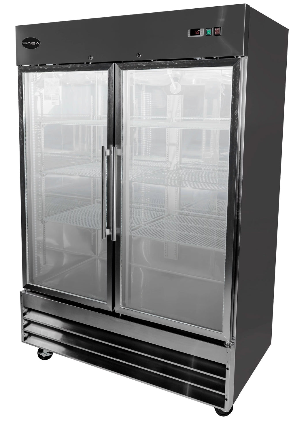 Commercial Stainless Steel 47 cu ft Glass Door Reach-In Refrigerator 2 Door E412