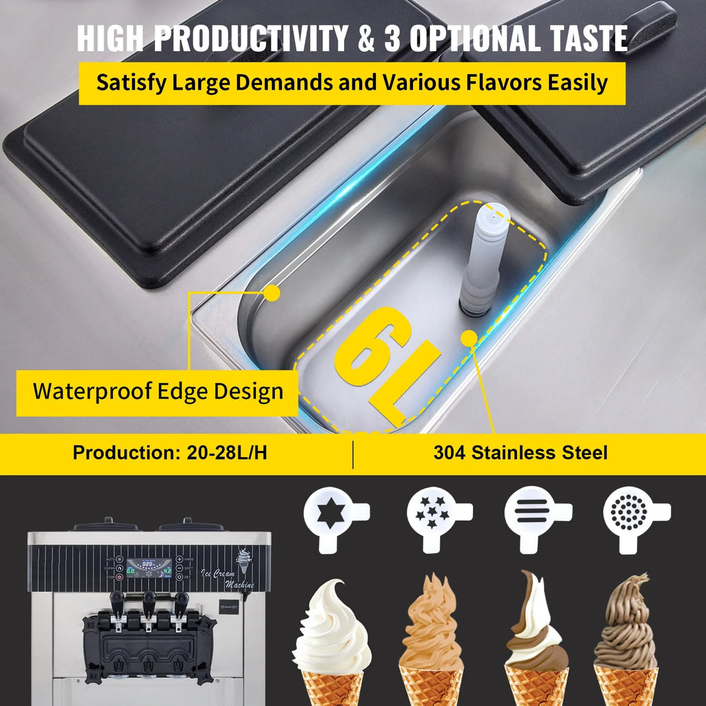 BENTISM Commercial Ice Cream Machine 20-28L/H Soft Serve, Silver K39868