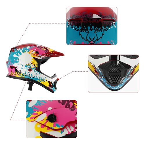 SLMOTO Dot Youth Kids Motocross Helmet Red Spider Design with Goggles and Gloves F254987