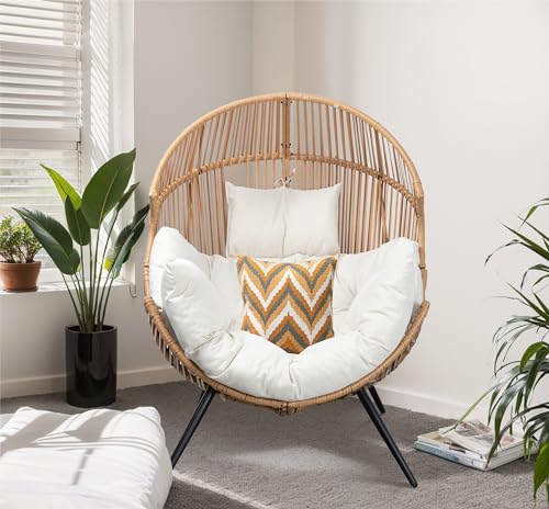 JAMFLY Egg Chair Wicker Outdoor Patio Lounger with Cushion, Beige O9160