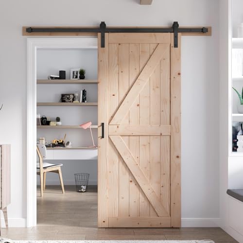 FREDBECK 48in x 80in Sliding Wood Barn Door with 8FT Hardware Kit V8036
