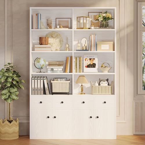 IRONCK 78.7" Bookcase with 4 Drawers and 4 Doors, 6 Tier, Vintage Black Z686086