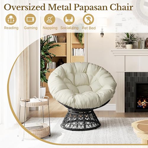 Yaheetech Indoor Papasan Chair with Tufted Cushion and Frame, Swivel Wicker, Black A8314