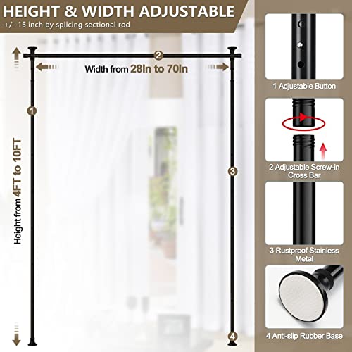 Black Room Divider Curtain Rod, No Drilling, Adjustable 4-10ft E8256