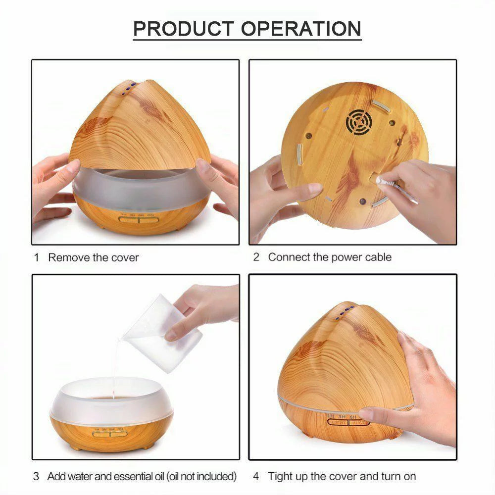 Tagital 550ml Aroma Essential Oil Diffuser Wood Grain Ultrasonic Cool Mist Humidifier N56610