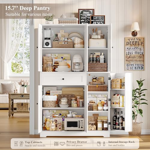 HOSTACK 68" Tall Kitchen Pantry Storage Cabinet with Doors and Shelves, White W23162