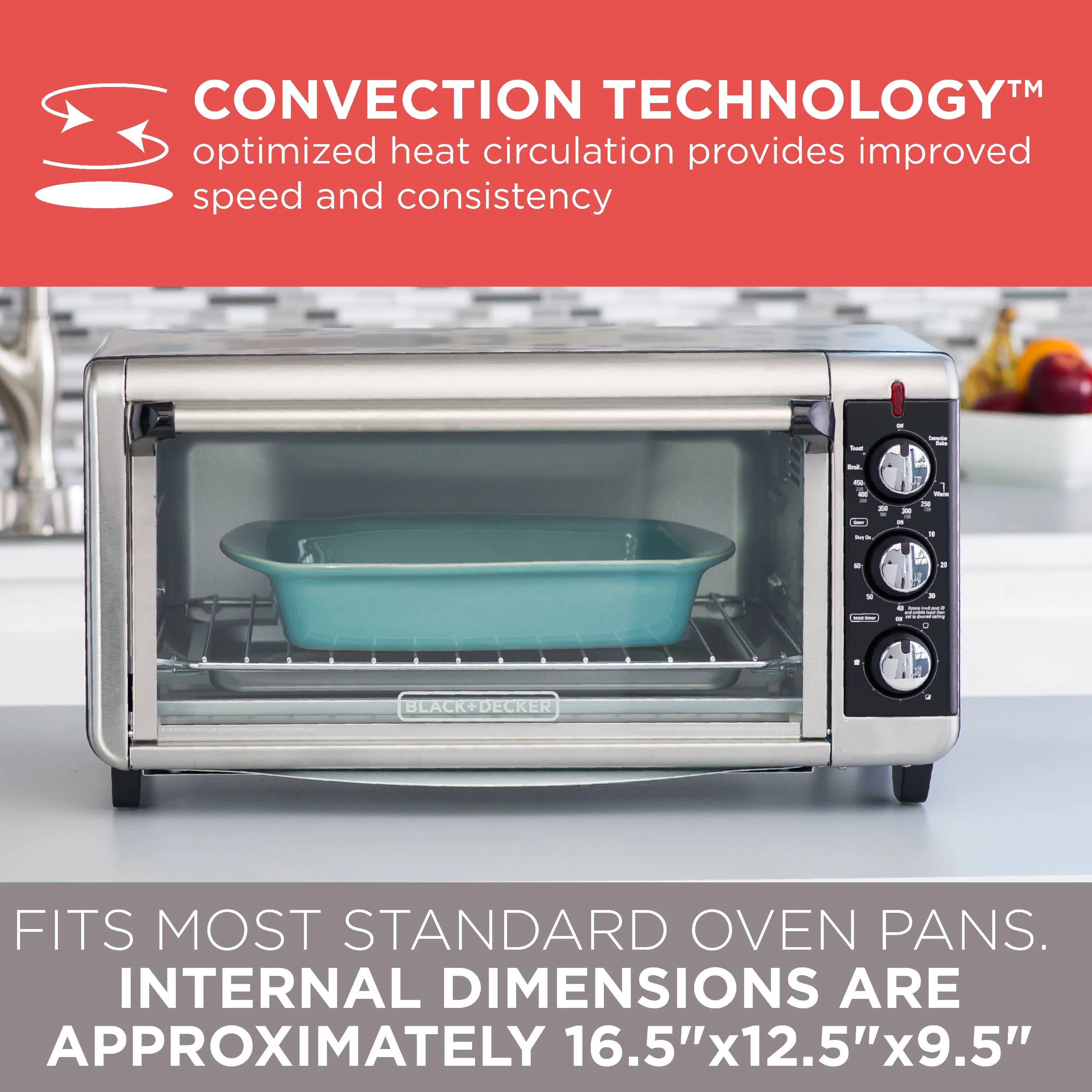 BLACK+DECKER 8 Slice Extra-Wide Stainless Steel Toaster Oven P334