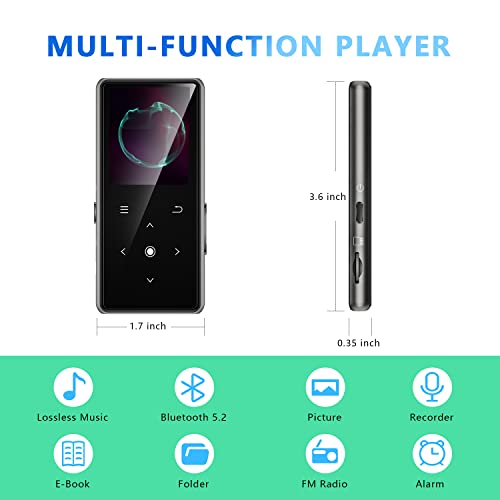 AiMoonsa 64GB Bluetooth MP3 Player with Speaker, FM Radio & Voice Recorder P7346