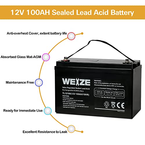 Weize Deep Cycle AGM 12V 100Ah Battery for RV, Solar, Marine C30451