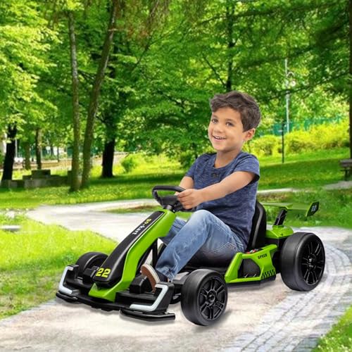 24V Kids Go Kart 300W Electric Drift Kart Car with Adjustable Seat, White X99654