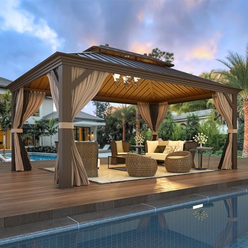 EROMMY 14'x20' Hardtop Gazebo Double Roof Galvanized Steel Outdoor Pavilion G3084