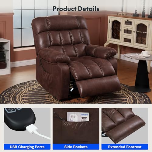 FLEXISPOT XL31 Power Lift Recliner Chair for Elderly, Electric Massage & Heat, PU Leather, Black C786106