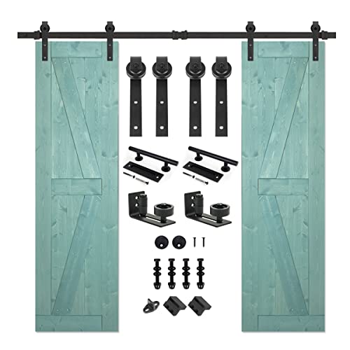 S&Z TOPHAND® 20 in x 84 in Elephant Gray British Brace Knotty Barn Door with 4FT Sliding Hardware Kit G149446