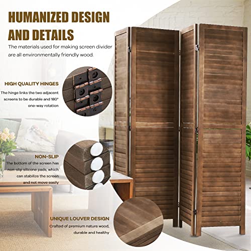 Wooden Room Divider 4 Panels Freestanding Partition for Home Office D5037