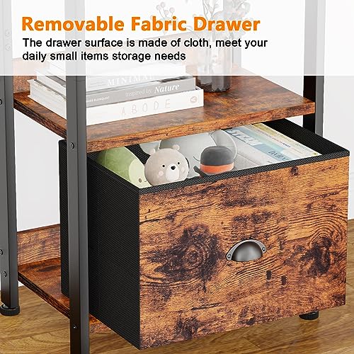 Furologee 5 Tier Bookshelf with Drawer, Industrial Tall Narrow Bookcase, Black T883828
