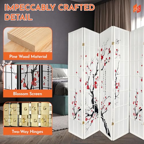 Legacy Decor 4-Panel Blossom Screen Portable Foldable Shoji Room Divider Black K541964