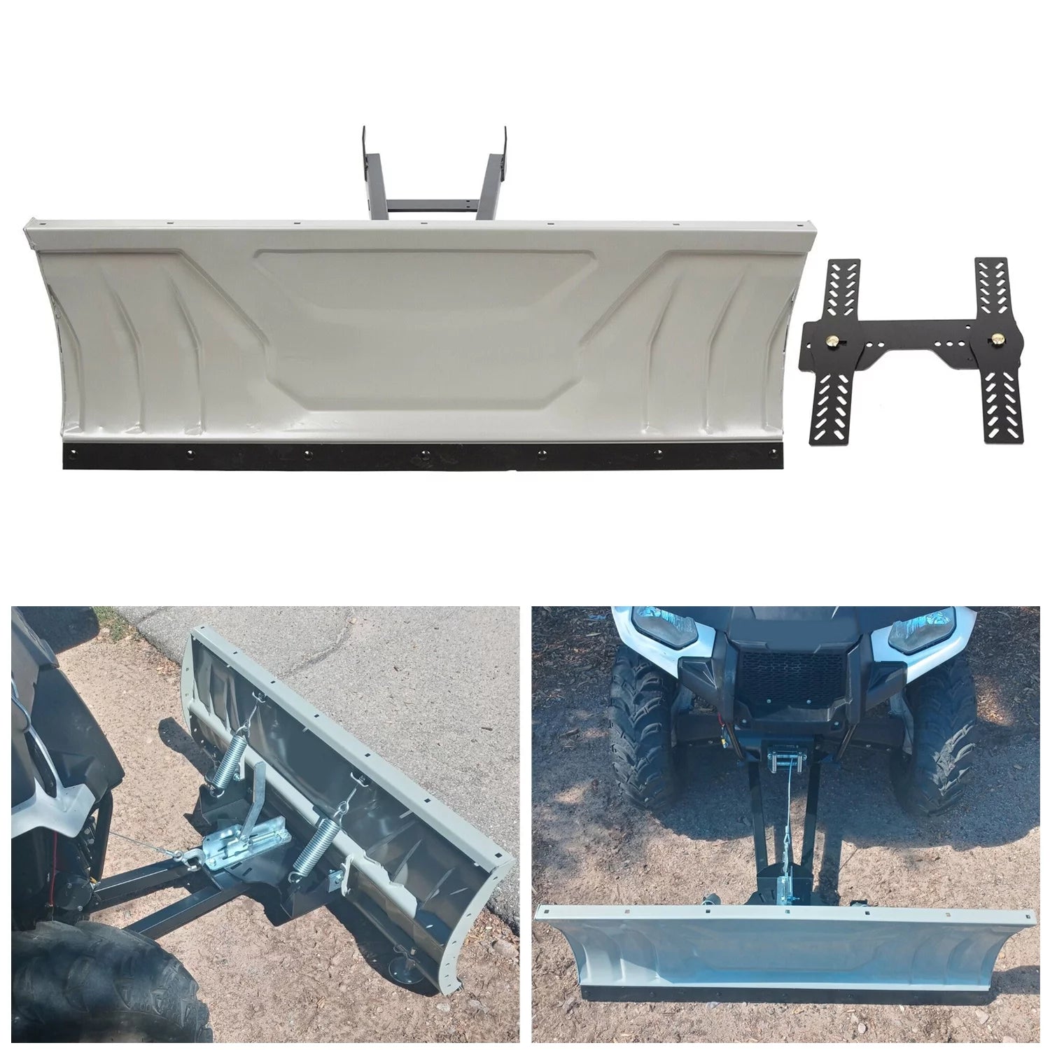 Kojem 48" Snow Plow Blade Universal Adjustable Complete for ATV Honda Kawasaki Polaris Aeon Crossland Arctic-Cat Alterra ATV Plow Kit Steel White Can Remove Soil, Gravel, Building Debris