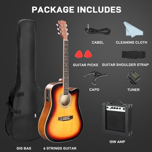 Ktaxon Full-Size Acoustic Electric Guitar with Amp, Black O1421