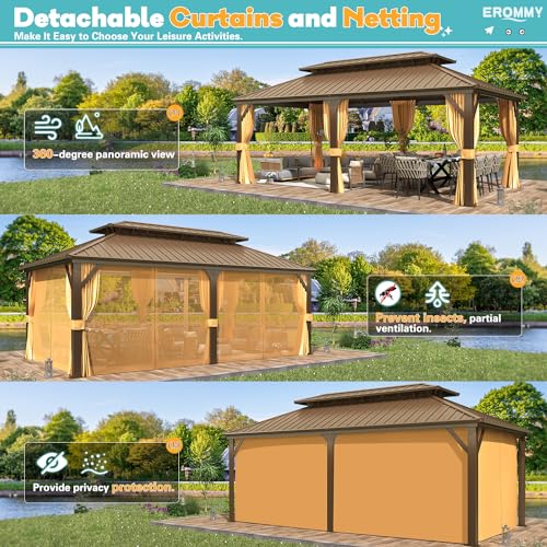 EROMMY 14'x20' Hardtop Gazebo Double Roof Galvanized Steel Outdoor Pavilion G3084