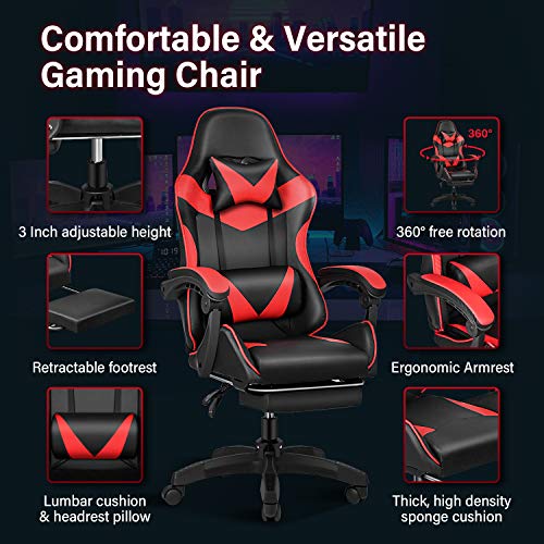 Gaming Chair with Footrest, Lumbar Support, Red/Black M9231