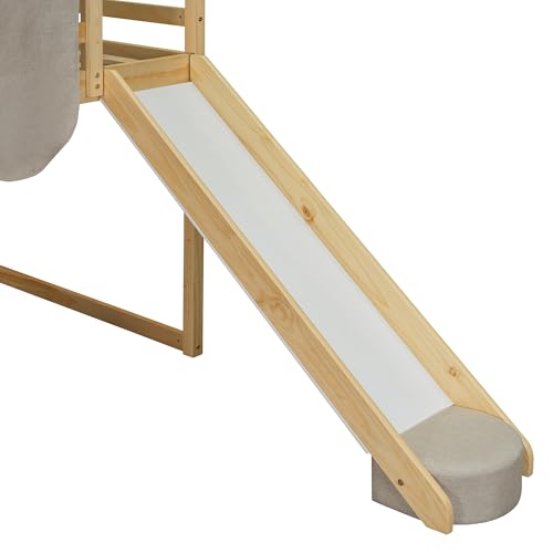 Harper & Bright Designs Kids Twin Low Loft Bed with Slide, Storage Shelves & Stairs, White/Pink C414827