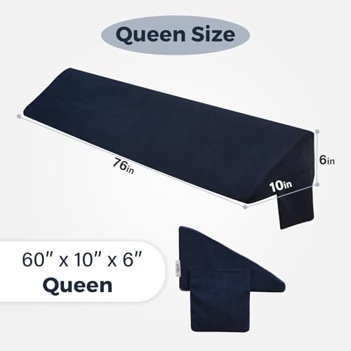 Vekkia King Bed Wedge Pillow for Headboard Mattress Gap Filler, Blue 76"x10"x6" C139495