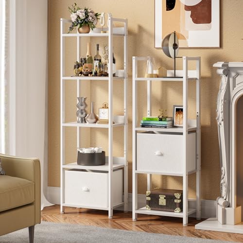 Furologee 5 Tier Bookshelf with Drawer, Industrial Tall Narrow Bookcase, Black T883828
