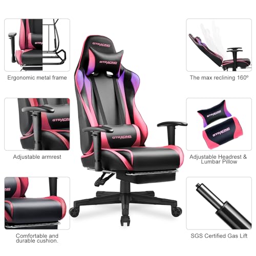 GTRACING Gaming Chair with Footrest, Ergonomic Reclining, Blue C551