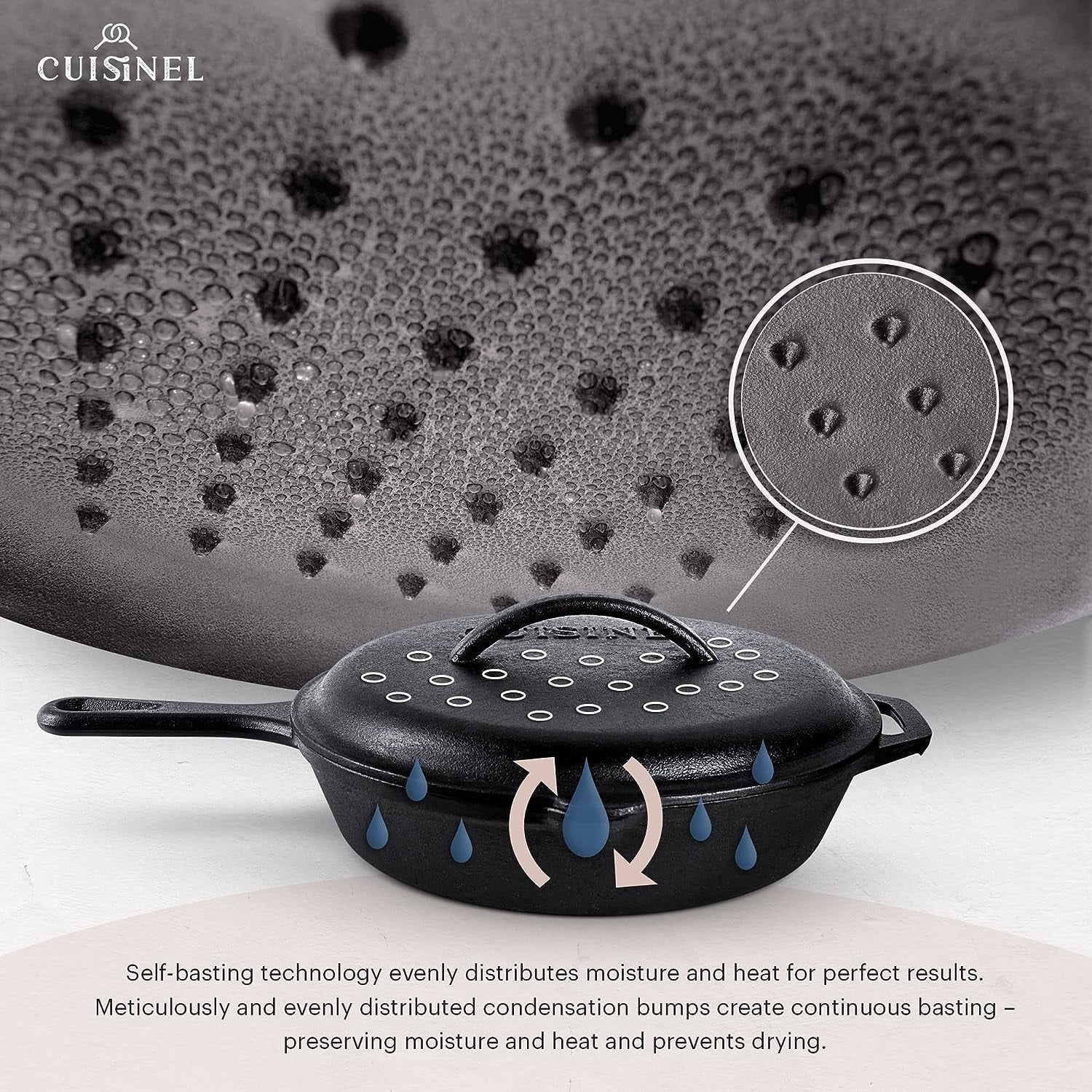 Cast Iron Skillet Set with Lids - 8, 10, 12 Inch Pre-Seasoned Frying Pan Set R6507