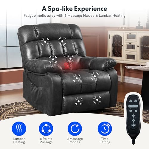 FLEXISPOT XL31 Power Lift Recliner Chair for Elderly, Electric Massage & Heat, PU Leather, Black C786106