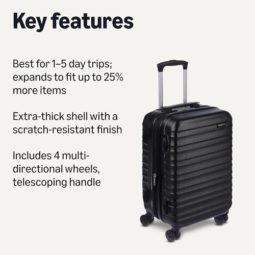 Amazon Basics 21" Hardside Carry-On Luggage with Wheels, Expandable, Black L489